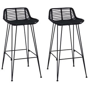 vidaXL Taburete de bar 2 pcs Negro 44 x 46 x 91 cm Rat&aacute;n y acero