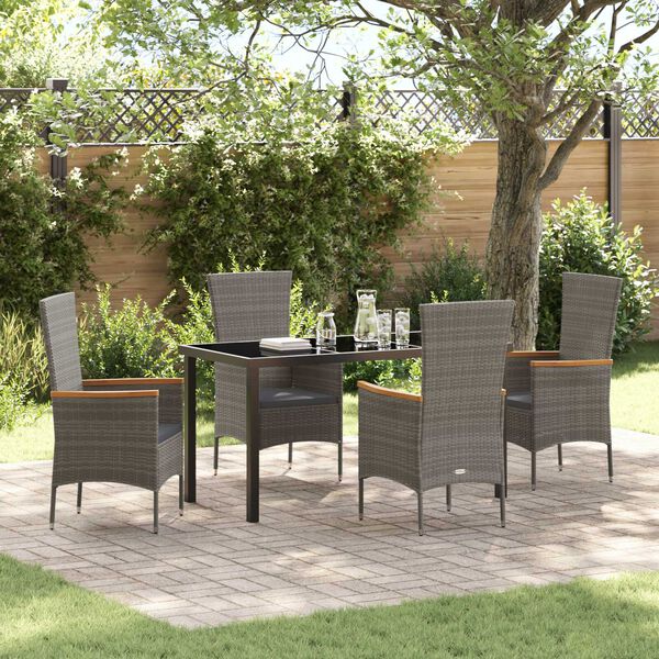 vidaXL Conjunto de Comedor de Jard&iacute;n con coj&iacute;n 5 pcs Gris