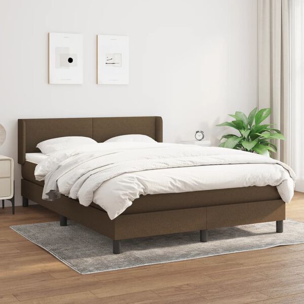 vidaXL Cama box spring con colch&oacute;n tela marr&oacute;n oscuro 140x190 cm