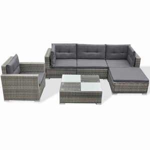 vidaXL Juego de muebles de jard&iacute;n 6 pzs y cojines rat&aacute;n sint&eacute;tico gris
