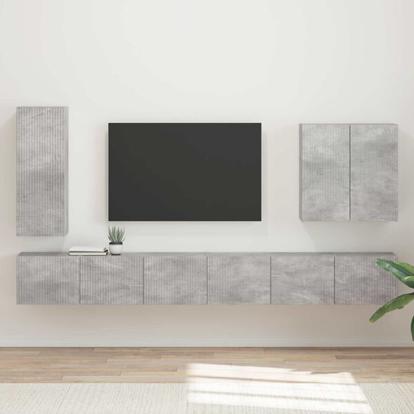 vidaXL Conjunto de mueble para TV de pared 6 pcs Gris Concreto