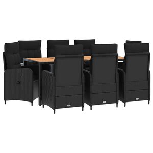 vidaXL Juego de comedor para exteriores 9 uds. Negro