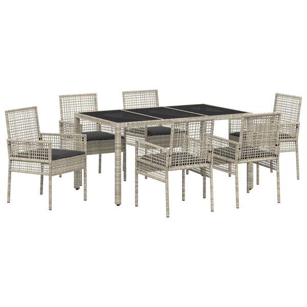 vidaXL Conjunto de Comedor de Jard&iacute;n 7 pcs Gris Claro rat&aacute;n sint&eacute;tico