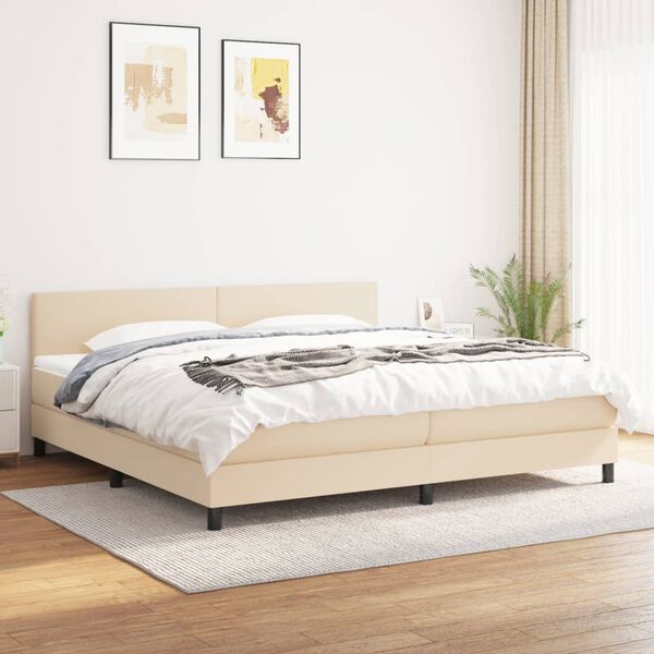 vidaXL Cama box spring con colch&oacute;n tela color crema 200x200 cm