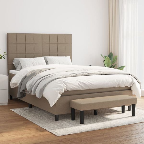 vidaXL Cama box spring con colch&oacute;n tela gris taupe 140x200 cm