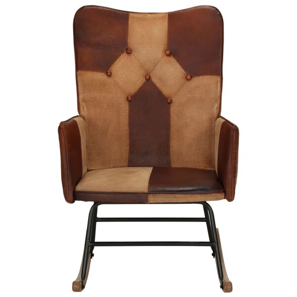 vidaXL Mecedora de cuero auténtico y lona marrón