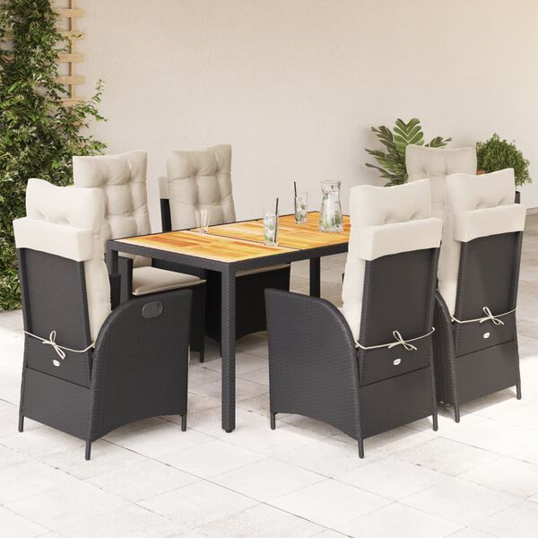 vidaXL Set de comedor de jard&iacute;n 7 pzas y cojines rat&aacute;n sint&eacute;tico negro