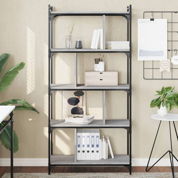 vidaXL Librer&iacute;a 5 estantes madera ingenier&iacute;a gris Sonoma 76x32x158 cm