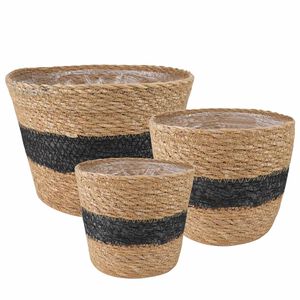 vidaXL Cestas de plantas de hierba marina 3 pcs Natural y negro