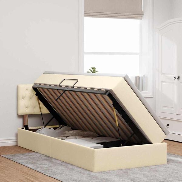 vidaXL Cama con almacenamiento y colch&oacute;n Crema 100 x 200 cm