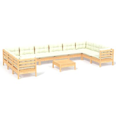 vidaXL Muebles de jardín 11 piezas cojines madera de pino color crema