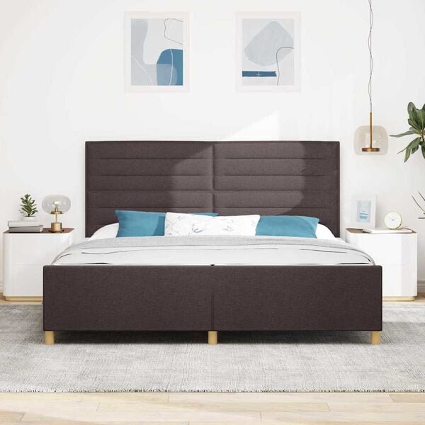 vidaXL Estructura de cama con cabecera Marr&oacute;n oscuro 200 x 200 cm tela