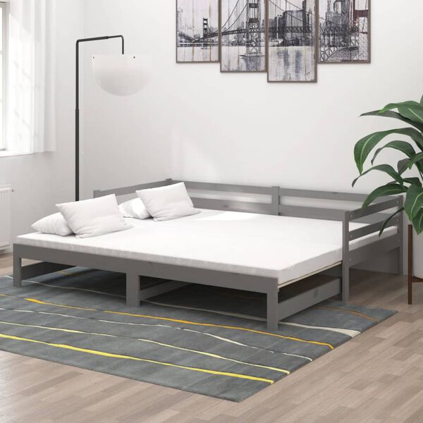vidaXL Sof&aacute; cama extra&iacute;ble madera maciza de pino gris 2x(90x200) cm