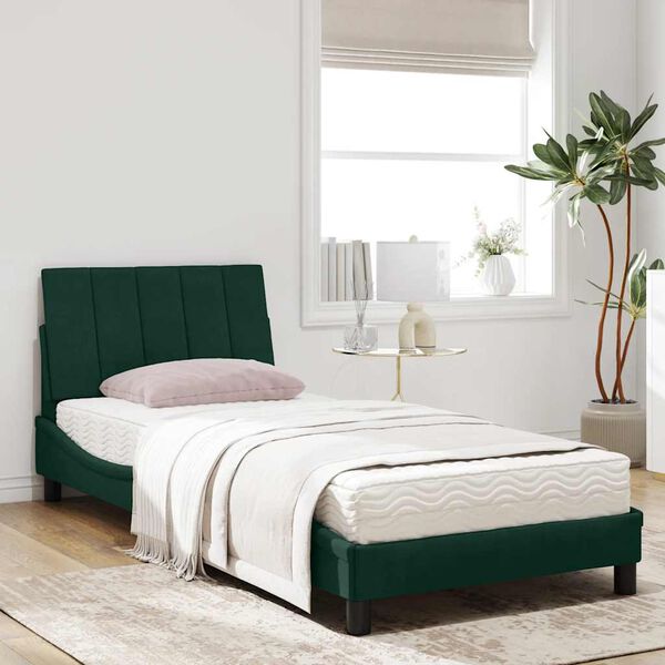 vidaXL Cama con colch&oacute;n Hanko terciopelo verde oscuro 90x200 cm