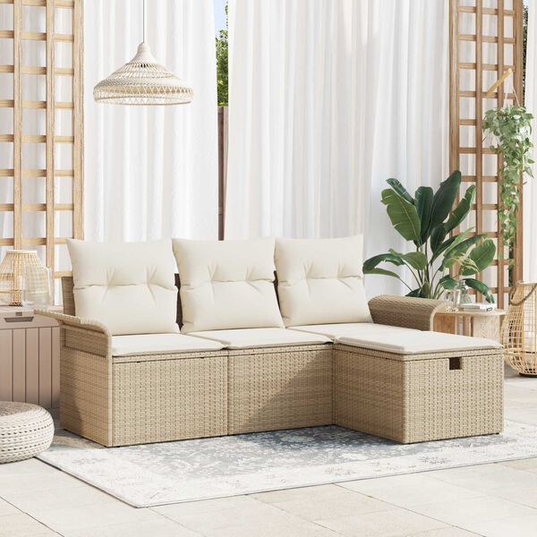 vidaXL Conjunto de sof&aacute; de jard&iacute;n con coj&iacute;n 4 pcs Beige Polirat&aacute;n