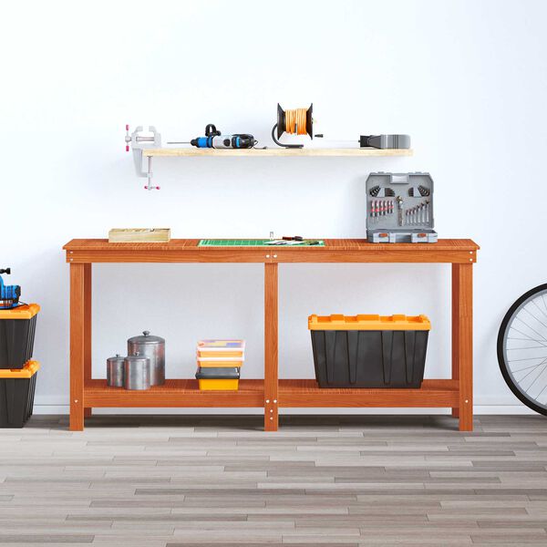 vidaXL Banco de trabajo Marr&oacute;n Cera 180 x 50 x 80 cm Pino macizo