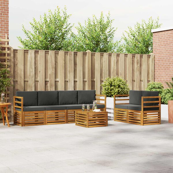 vidaXL Conjunto de sof&aacute;s de exterior 7 pcs Natural y Antracita