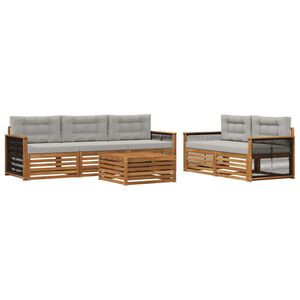 vidaXL Conjunto de sof&aacute;s de exterior 6 pcs Natural y Gris Claro