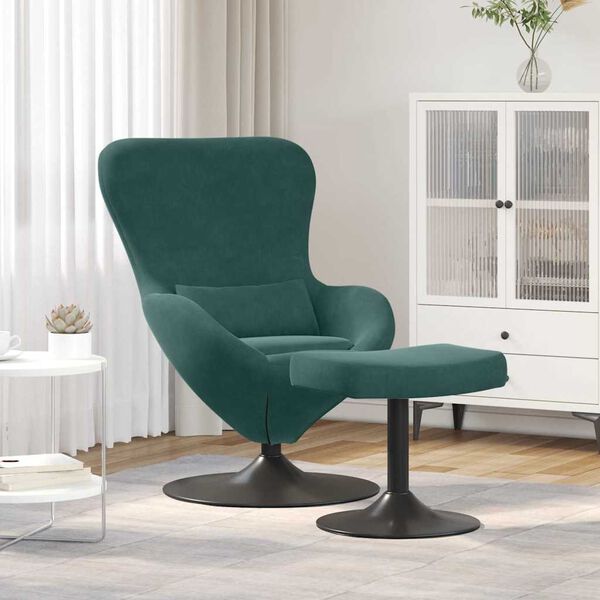 vidaXL Silla Huevo con Puff Verde oscuro 63 x 73 x 90 cm Terciopelo