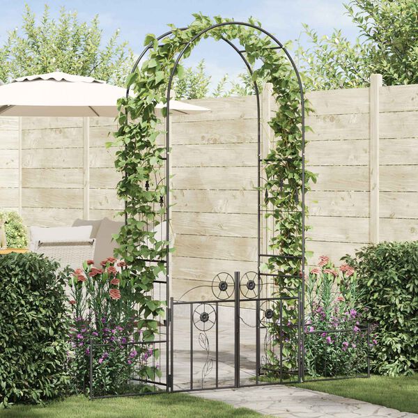 vidaXL Arco de jard&iacute;n con cerradura Negro 203 x 50 x 218 cm
