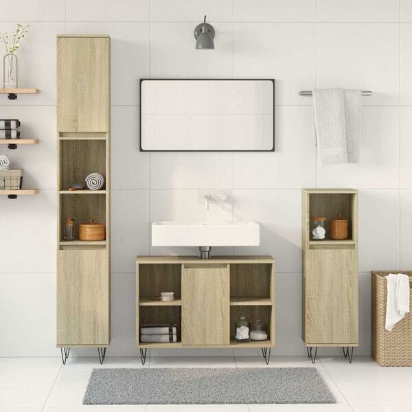 vidaXL Set de muebles de ba&ntilde;o 3 pzas madera contrachapada roble Sonoma