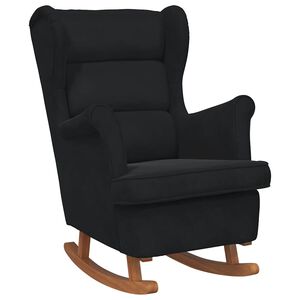 vidaXL Mecedora con respaldo alto de terciopelo negro y madera maciza