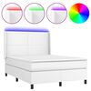vidaXL Cama box spring colch&oacute;n y LED cuero sint&eacute;tico blanco 140x190 cm
