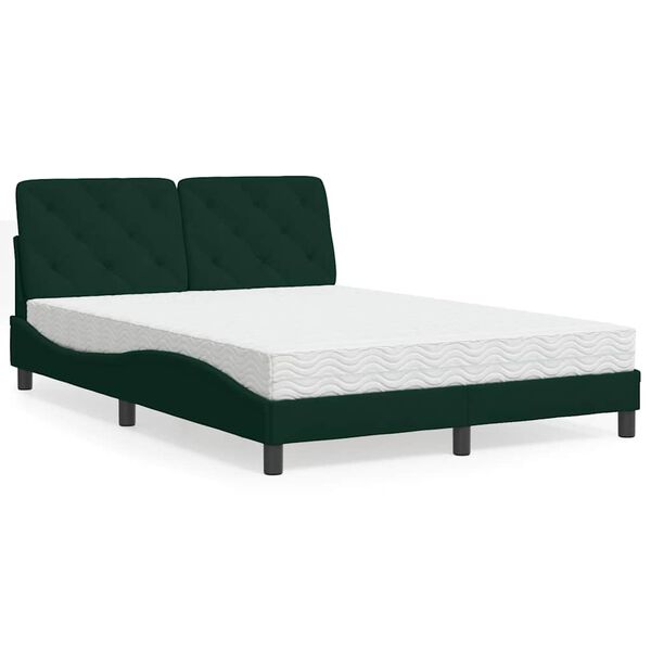 vidaXL Cama con colch&oacute;n terciopelo verde oscuro 140x200 cm