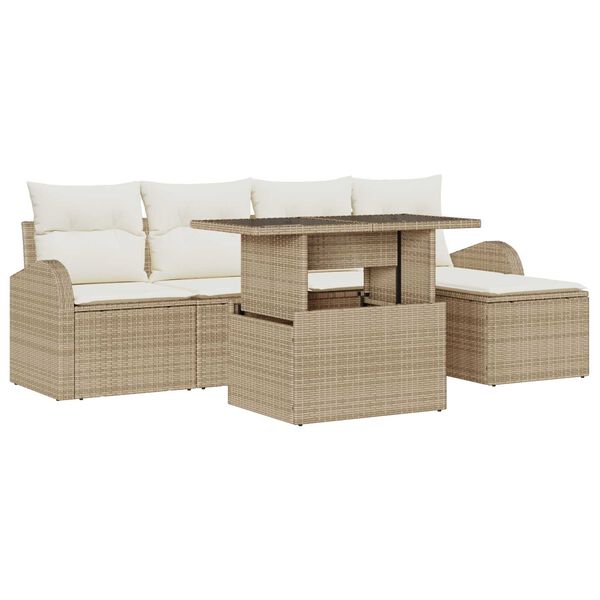 vidaXL Conjunto de sof&aacute; de jard&iacute;n con coj&iacute;n 6 pcs Beige Polirat&aacute;n