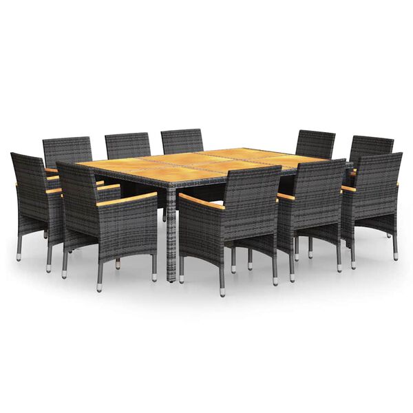 vidaXL Set de comedor de jardín 11 pzas ratán sintético gris