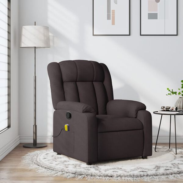 vidaXL Sill&oacute;n de masaje reclinable de tela marr&oacute;n oscuro