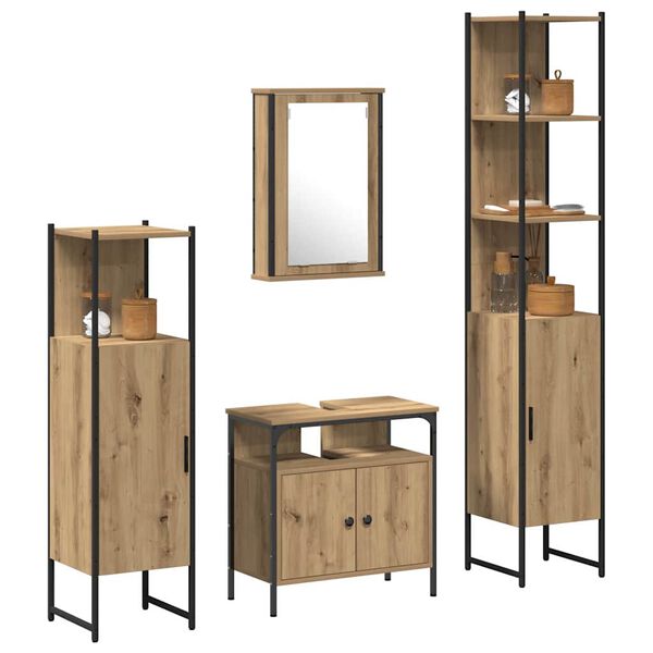 vidaXL Juego de muebles de ba&ntilde;o con estante 4 pcs Roble artisan