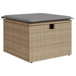 vidaXL Taburete de jard&iacute;n con coj&iacute;n rat&aacute;n sint&eacute;tico beige 55x55x37cm