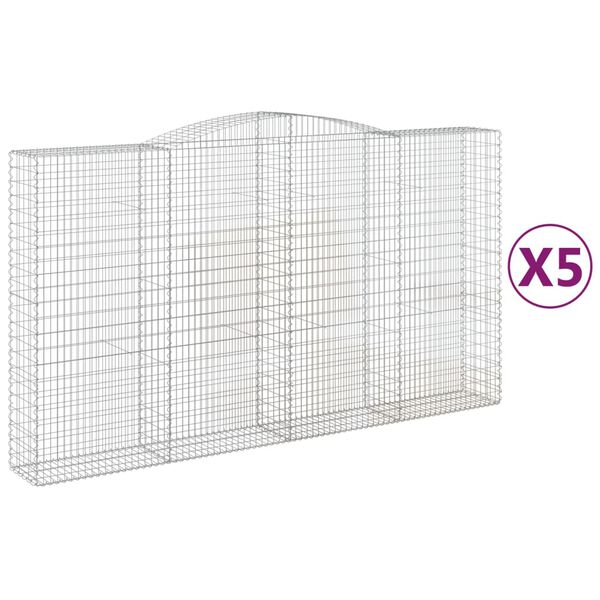 vidaXL Cestas de gaviones 5 uds forma de arco hierro 400x50x220/240 cm