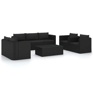 vidaXL Set de muebles de jard&iacute;n 9 pzas cojines rat&aacute;n sint&eacute;tico negro