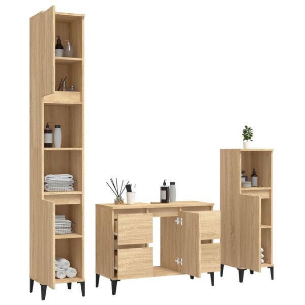 vidaXL Set de muebles de ba&ntilde;o 3 pzas madera contrachapada roble Sonoma
