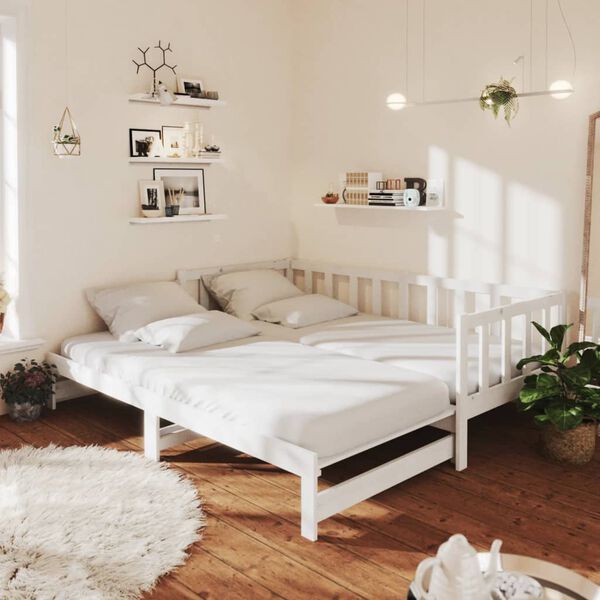 vidaXL Sof&aacute; cama extra&iacute;ble madera maciza de pino blanco 2x(90x200) cm