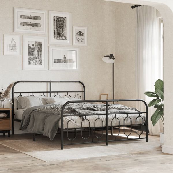 vidaXL Estructura cama sin colchón con estribo metal negro 140x200 cm
