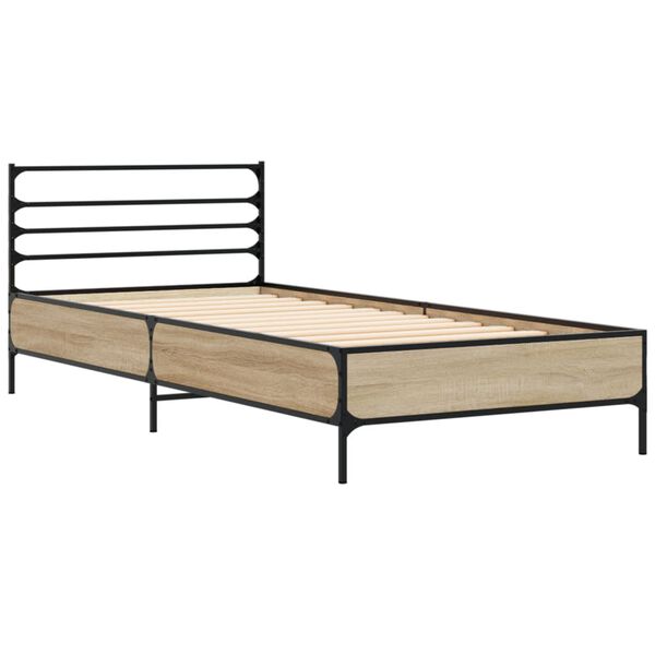 vidaXL Estructura cama madera ingenier&iacute;a metal roble Sonoma 90x190 cm