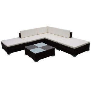 vidaXL Set muebles de jard&iacute;n 6 piezas y cojines rat&aacute;n sint&eacute;tico marr&oacute;n