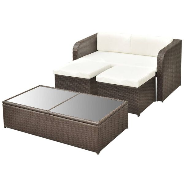 vidaXL Set muebles de jardín 4 piezas y cojines ratán sintético marrón