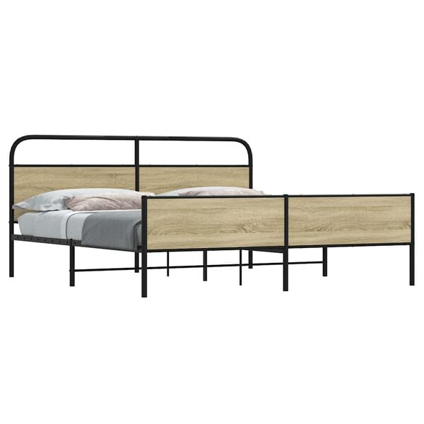 vidaXL Estructura de cama sin colch&oacute;n metal roble Sonoma 183x213 cm