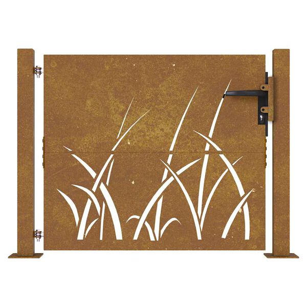 vidaXL Puerta de jardín 100x75 cm de acero corten con diseño de hierba
