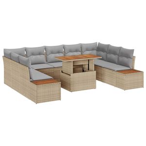 vidaXL Conjunto de sof&aacute;s de jard&iacute;n 10 uds. Beige rat&aacute;n sint&eacute;tico