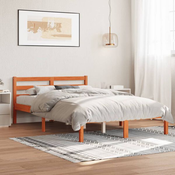 vidaXL Cama sin colch&oacute;n madera maciza de pino marr&oacute;n cera 120x200 cm