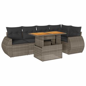 vidaXL Set de muebles de jard&iacute;n 6 pzas y cojines rat&aacute;n sint&eacute;tico gris