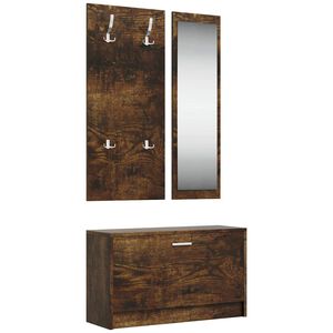 vidaXL Conjunto de zapatero 3 en 1 madera contrachapada roble ahumado