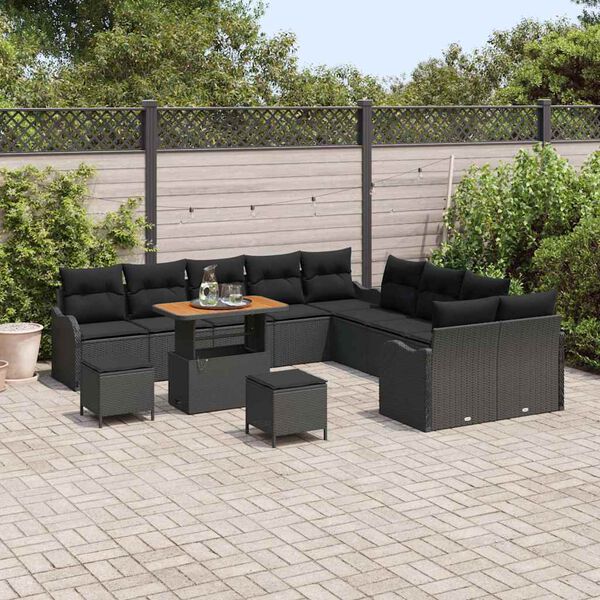 vidaXL Conjunto de sof&aacute; de jard&iacute;n con coj&iacute;n 13 pcs Negro Polirat&aacute;n