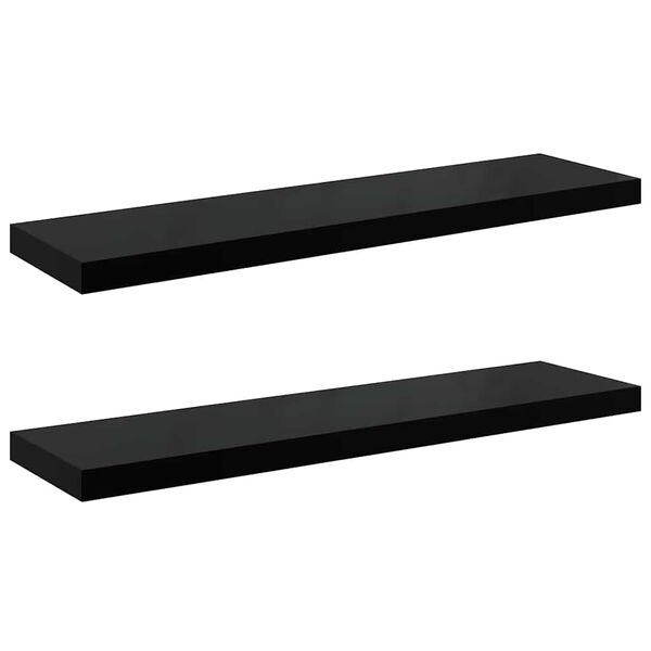 vidaXL Estantes flotantes pared 2 uds MDF negro brillo 90x23,5x3,8 cm