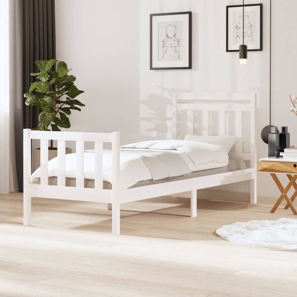 vidaXL Estructura de cama individual de madera maciza blanco 90x190 cm